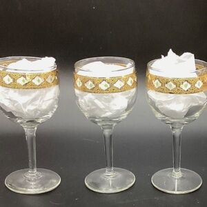 MCM Culver Tyrol Valencia 22K Gold Blown Glass Wine Goblets Set of 4